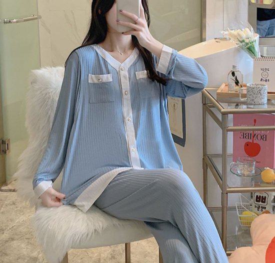 パジャマ レディース 大きいサイズ マタニティ 女の子 秋 春 長袖 無地 ルームウェア セットアップ 上下セット 前開き ロングパンツ 部屋着 寝間着 ナイトウェア おしゃれ かわいい おうち時間