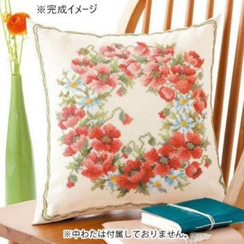 オリムパス 6042 ししゅうキット　クッション　ポピーリース