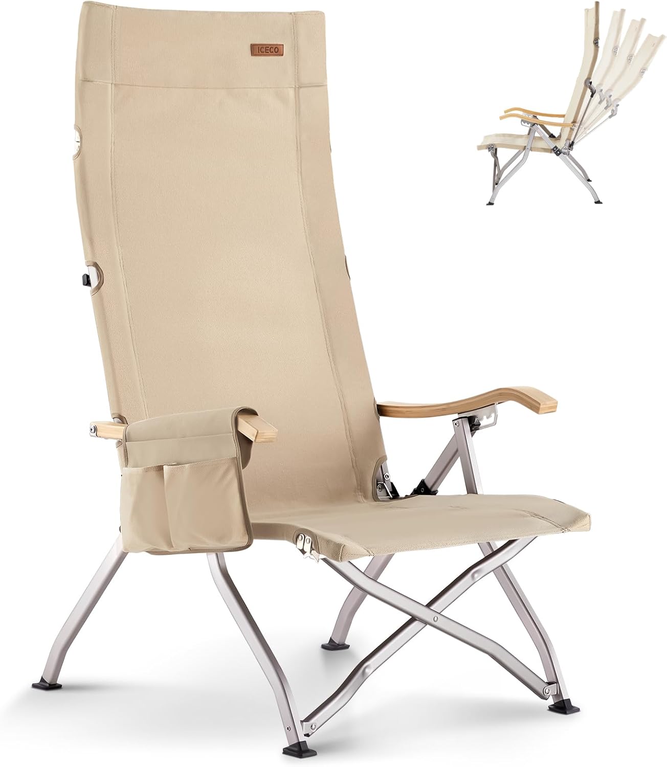 ロースタイル ICECO 4段階リクライニング式 ハイバックチェア 10年品質保証・耐荷重265KG・1600D座面・A7075アルミ合金フレーム・ハイ/ローバック切替可能 キャンプ 折りたたみ