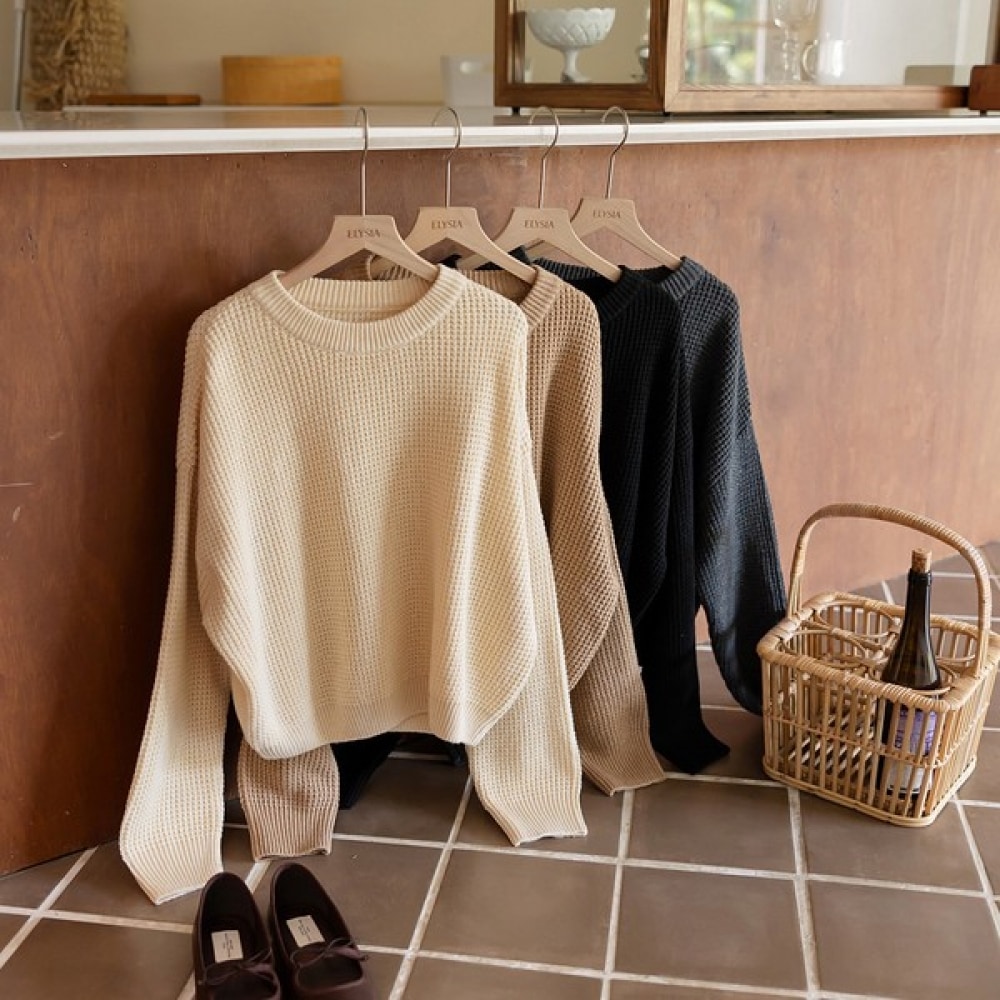 (Elysia) ベスワッフルラウンドニットTシャツ