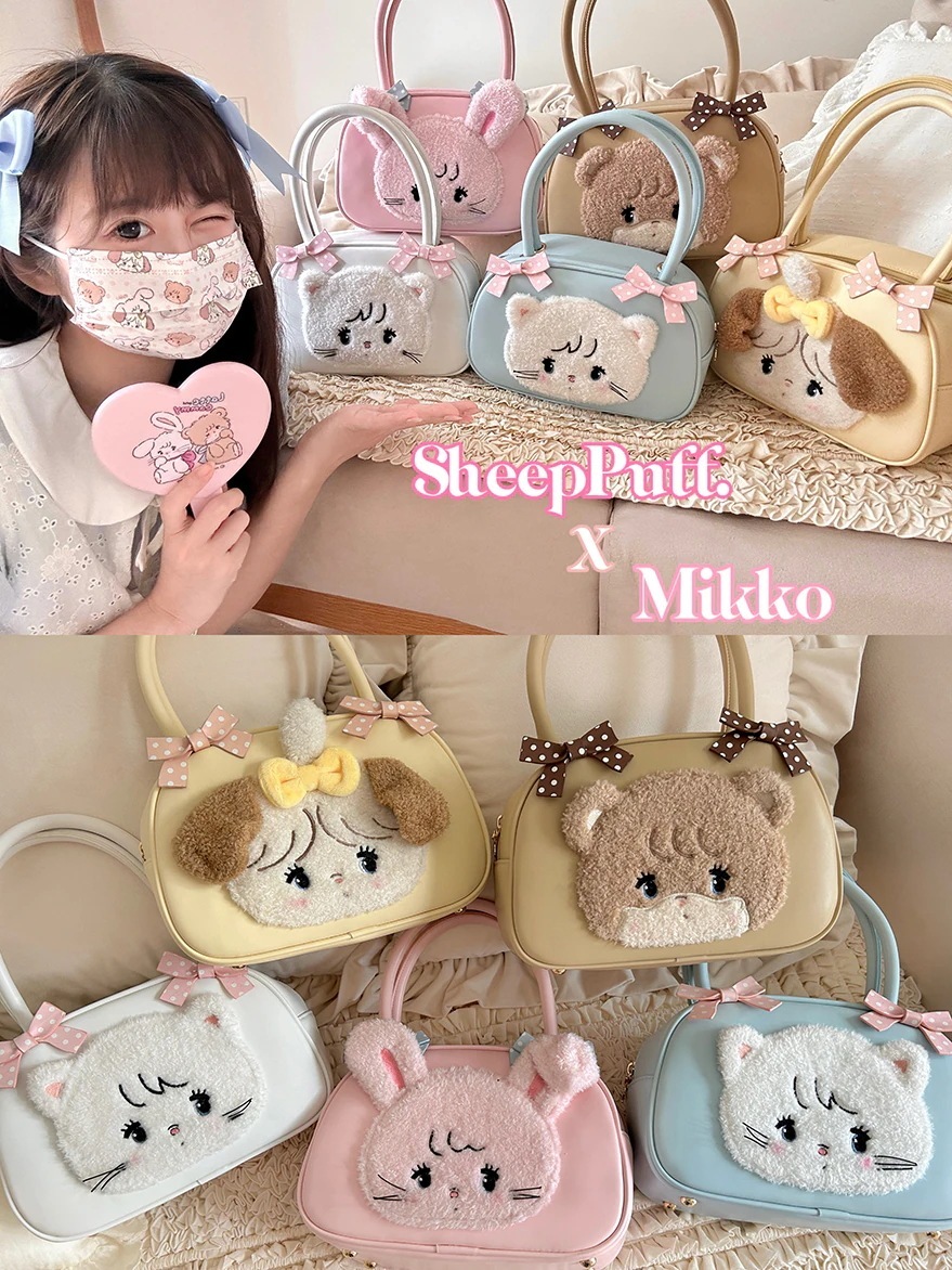 Mikko 小動物 スクエア ハンドバッグ リボン付き かわいい トートバッグ 女の子バッグ