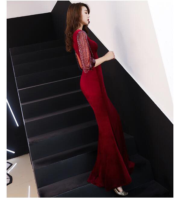 袖あり マーメイドドレス スタイリッシュドレス ロング丈ドレス ウエディングドレス パーティードレス