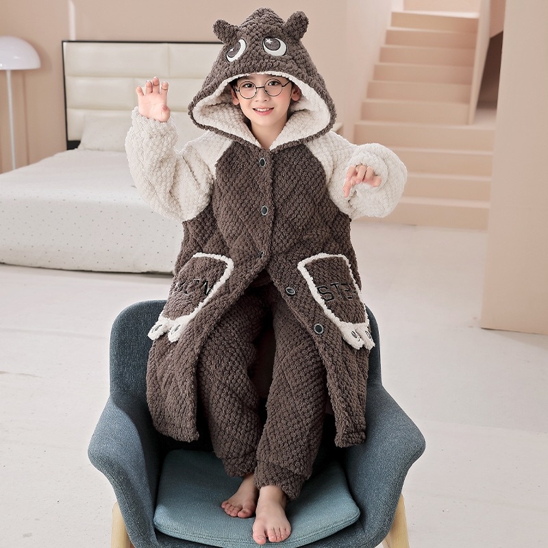 冬の子供用パジャマ男の子3層綿入り厚手青少年男の子保温サンゴ絨毯ホームスリーパー