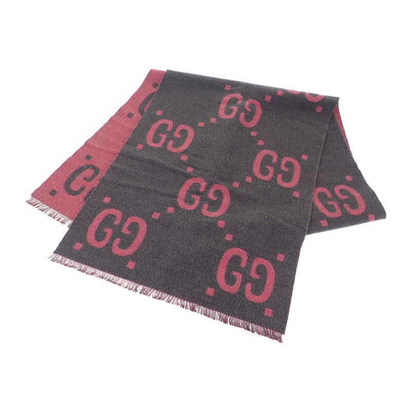 GGジャガードスカーフ 558007_3G636_1272 マフラー ウール シルク グレー レディース【Aランク】