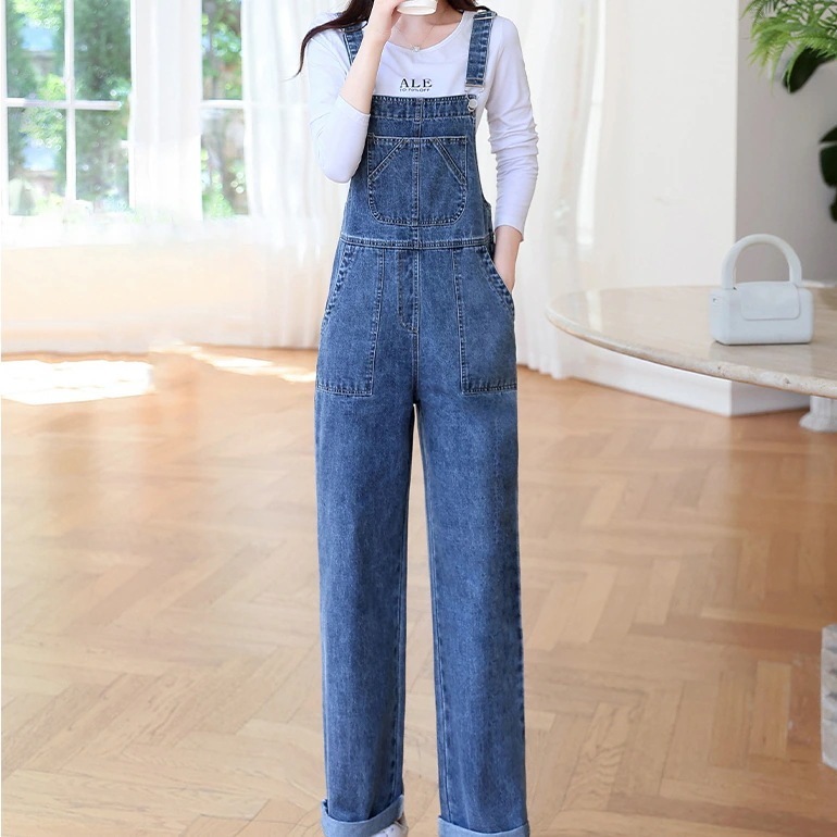 サロペット レディース オーバーオール デニム きれいめ 個性的 春服 夏服 秋服 冬服 ロング インスタ映え モテ 流行 トレンド 高見え 若見え 日常使い デイリー 定番 無地 ブルー ベーシック