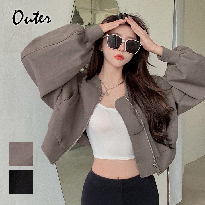 ブルゾン レディース ショート丈 ボリューム袖 ボリュームスリーブ レディース アウター ショット丈 春夏 秋冬 バレンタイン プレゼント 6,350円