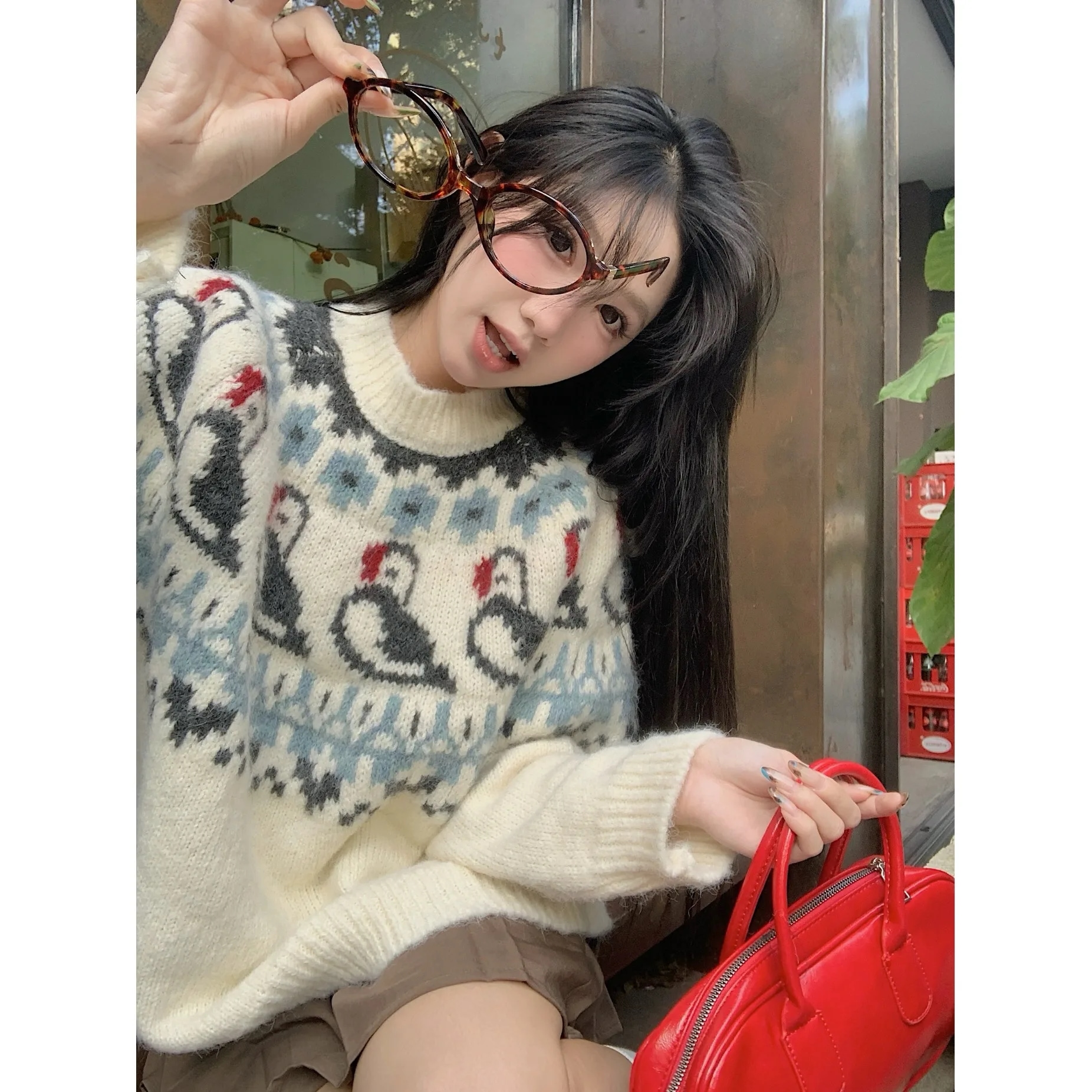 韓国スタイル甘いアンチエイジング長袖ニットセーター女性の冬の新肥厚緩い痩身オーバーヘッドトップイン - 200000345