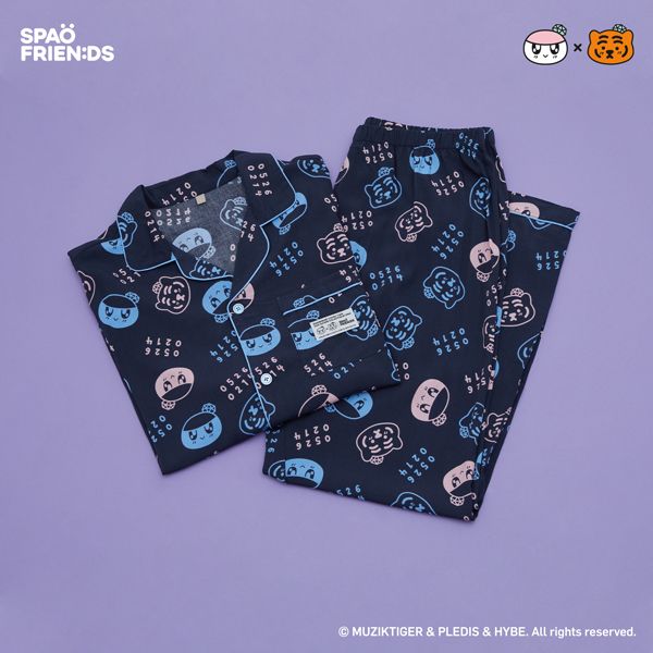 (SEVENTEEN X Bongbong) Unwoven Tiger Long-Sleeved Pajamas (BLACK)