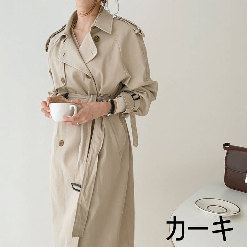 アウター コート ジャケット 膝下 ミモレ ミモレ丈 袖あり 長袖 Vネック 襟付き リボン ウエストリボン 切り替えデザイン ポケット 前開き かわいい きれいめ シンプル カジュアル 大人 上品