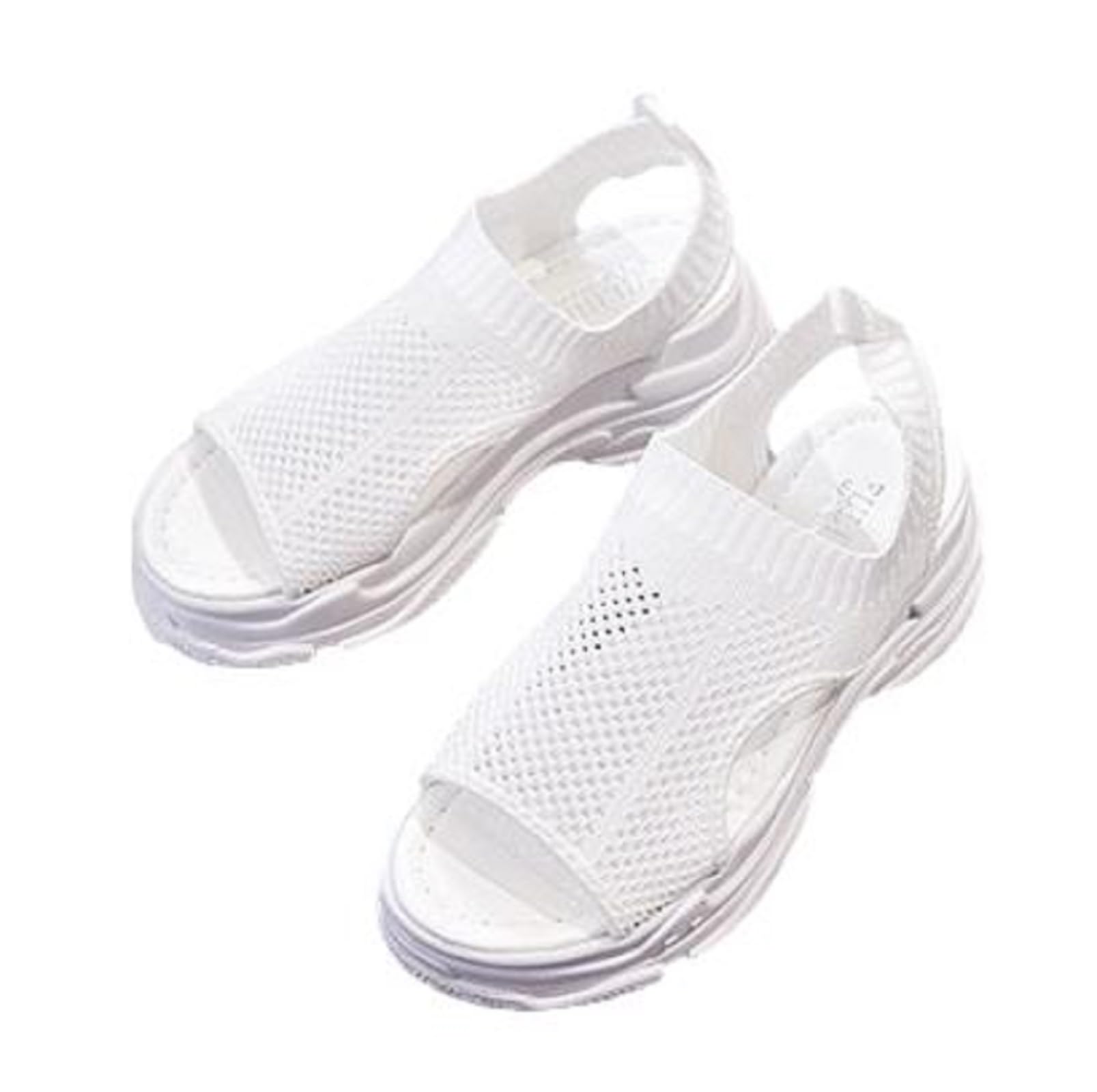 [1/2plus] ニブンノイチプラス サンダル メッシュ 厚底 通気性 軽量 ソール ストラップ スポーツ ファッション 滑り 止め レディース (白, measurement_23_point_0