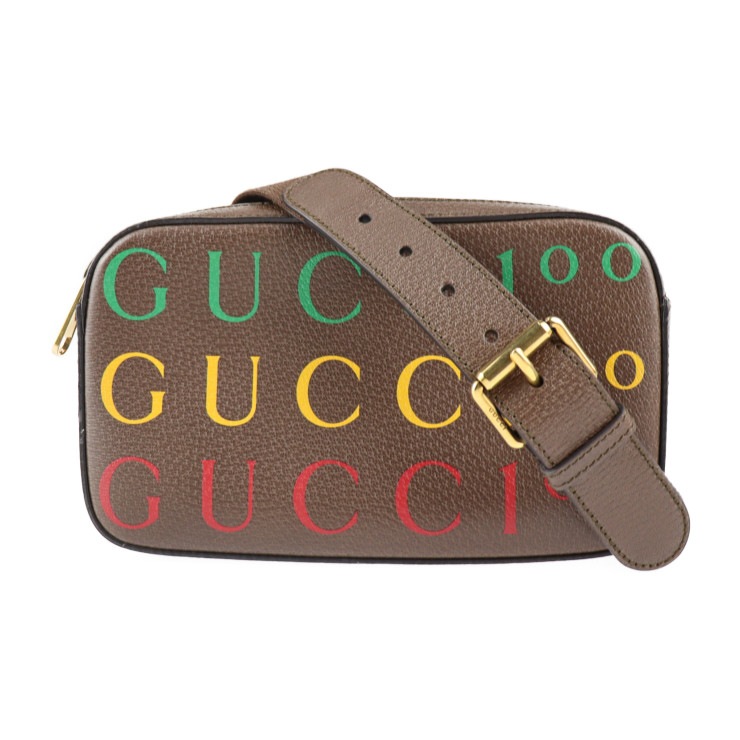 新古未使用展示品 GUCCI グッチ ウエストバッグ 602695 カーフレザー ブラウン マルチカラー ゴールド金具 ロゴ ボディバッグ ウエストポーチ バムバッグ 本物保証 中古
