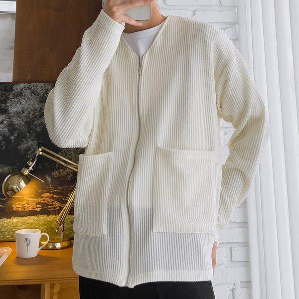 メンズ リブ編み Vネック ジップアップ ニット カーディガン 5C-CA-Q120-アイボリー 5,884円