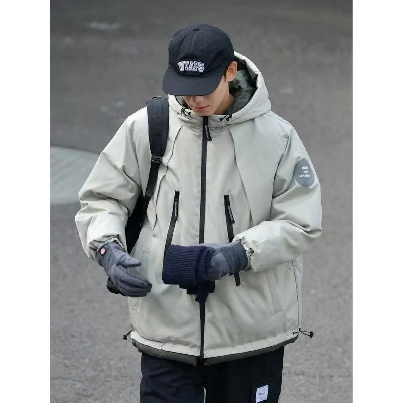 アウターダウンジャケット冬アウター ジャケット 冬のアウトドア機能風連帽突撃服綿入れ男潮札ゆったり綿入れコート男