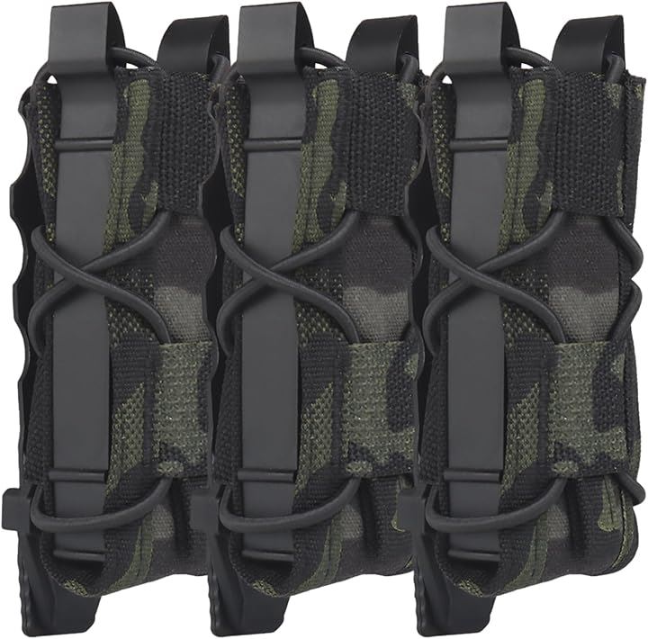 マガジンポーチ マグポーチ TACOスタイル ハンドガン シングルカラム～デザートイーグルMP7など対応 MOLLE ベルト 両方対応 サバゲー(ブラック迷彩3個セット)