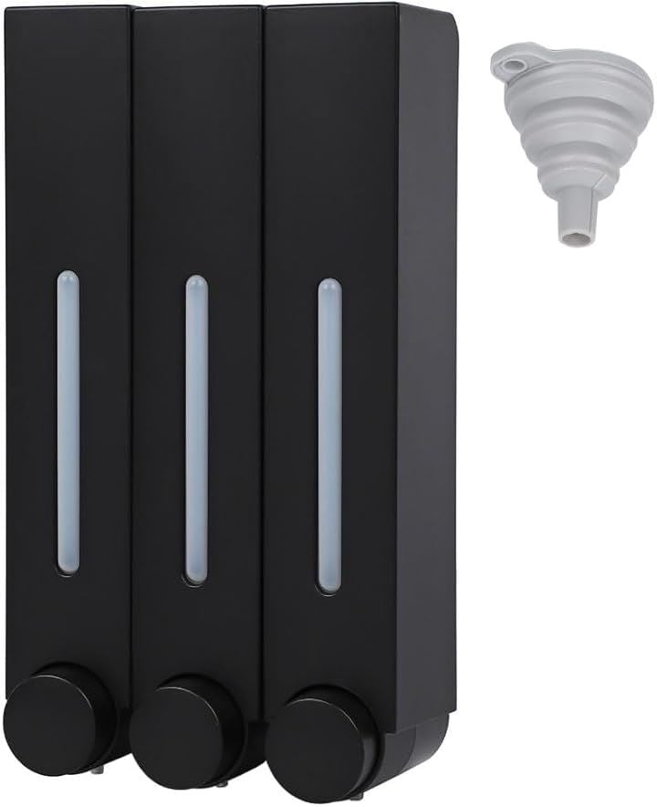 シャンプーディスペンサー 大容量 詰替用 壁掛け ステッカー 漏斗 付き 簡単 取り付け(3， ブラック, 420ml)