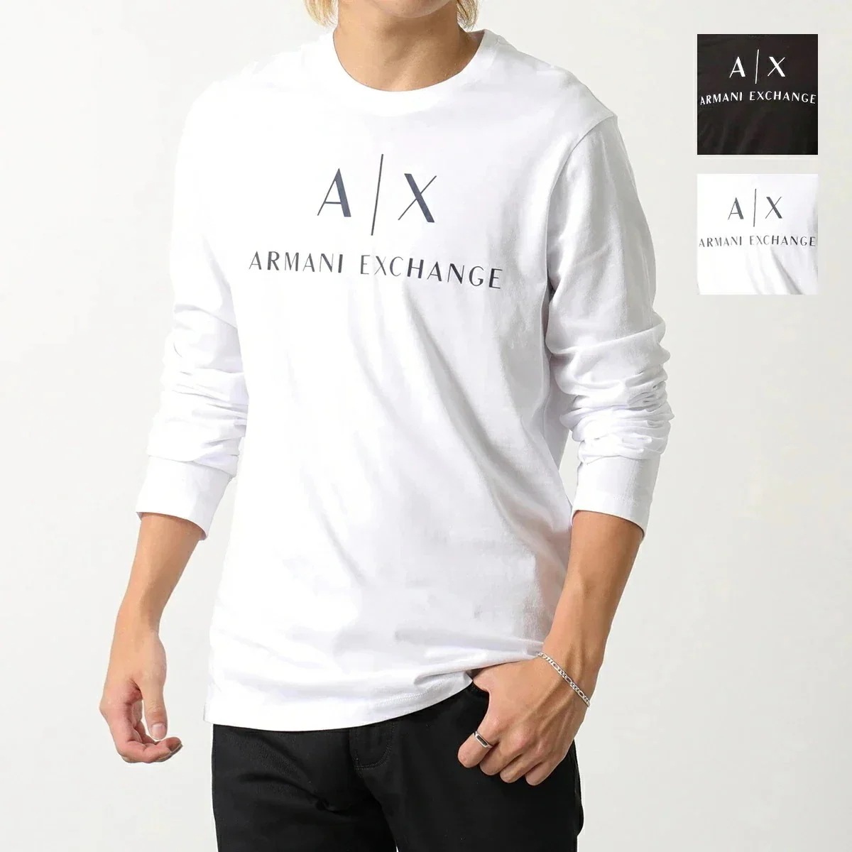 A/X ARMANI EXCHANGE アルマーニ エクスチェンジ カットソー 8NZTCH Z8H4Z メンズ 長袖Tシャツ クルーネック ロンT ロゴ カラ