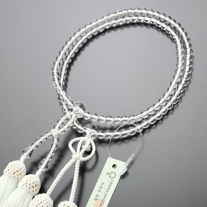 念珠ドットコム 浄土真宗 数珠 女性用 8寸 本水晶 正絹房（白色）【本式数珠 京念珠 京都 4月の誕生石 108玉 八寸 二連 門徒 真宗 水晶 天然石 葬式 葬儀 法事 法要 マイ数珠 10278