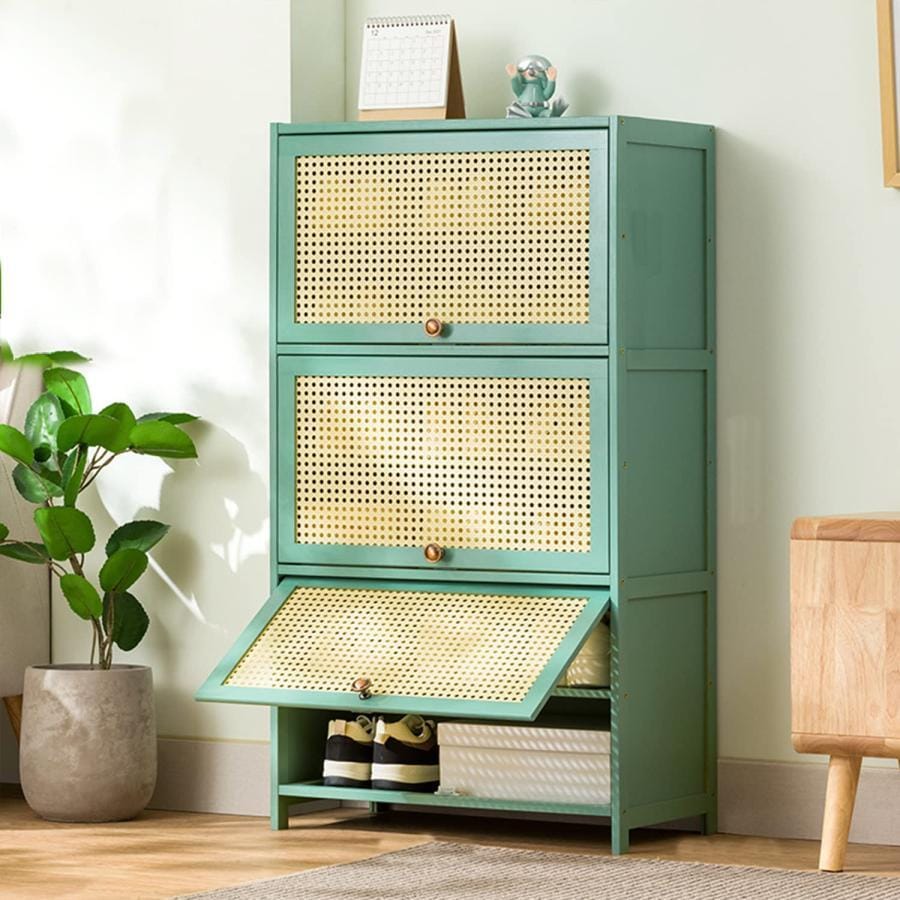 下駄箱 竹製 大容量 靴置き シューズラック 省ス シューズキャビネット おしゃれ 収納棚 扉付き 通気防臭 防塵 クローゼット 靴収納キャビネット 玄関 収