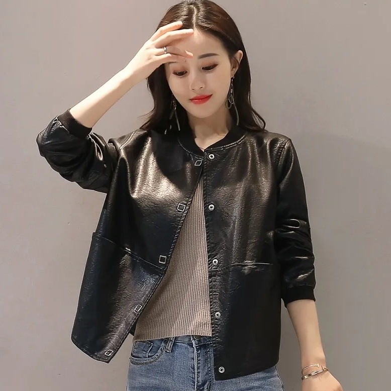 レザージャケット アウター ジャケット 上着 長袖 襟なし 前開き 大人可愛い シンプル 大人 上品