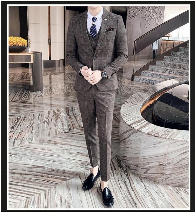 お値下げしましたおしゃれ チェック柄 メンズスーツ 3点セットスーツ カッコイイ 1つボタンスーツ 結婚式 二次会 成人式 卒業式 就職活 ビジネススーツ 披露宴 上品 ジャケット+ベスト+ズボン フ