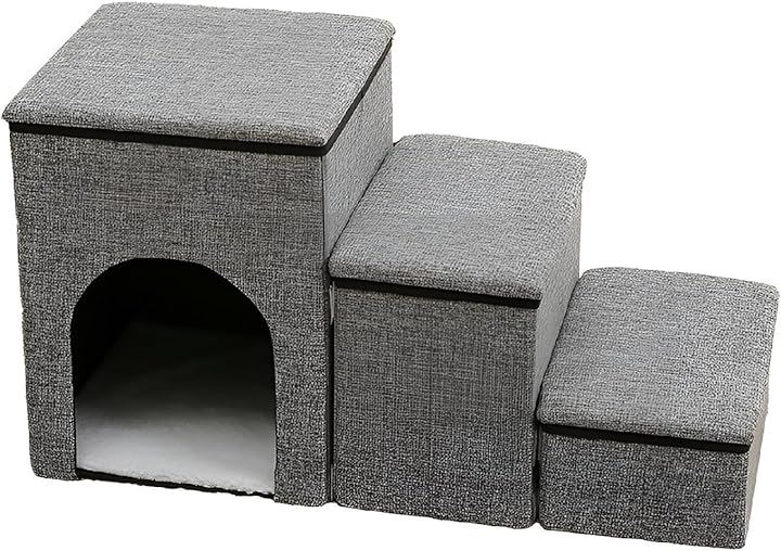 ドッグステップ ペットステップ 犬用階段 折りたたみ式 収納型 3段 踏み台( グレー)
