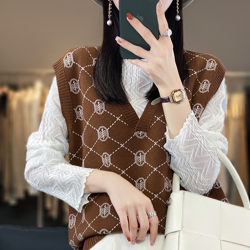 じゅんようもう セーター着 V襟 いろあわせ ヘッダ 袖なし ニット セーター着 ベスト着 チョッキ着