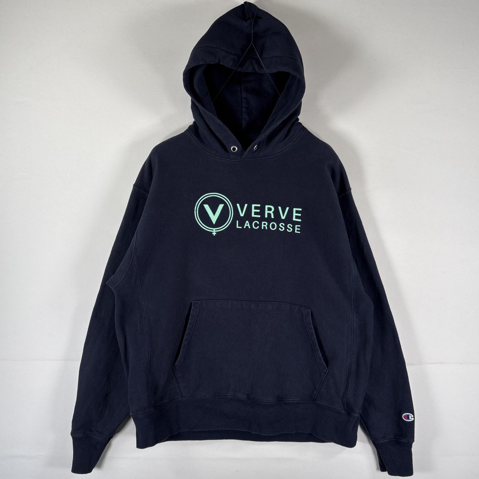 古着 パーカー リバースウィーブ スウェット 企業ロゴプリント ワッペン フーディ LARGE ネイビー メンズ