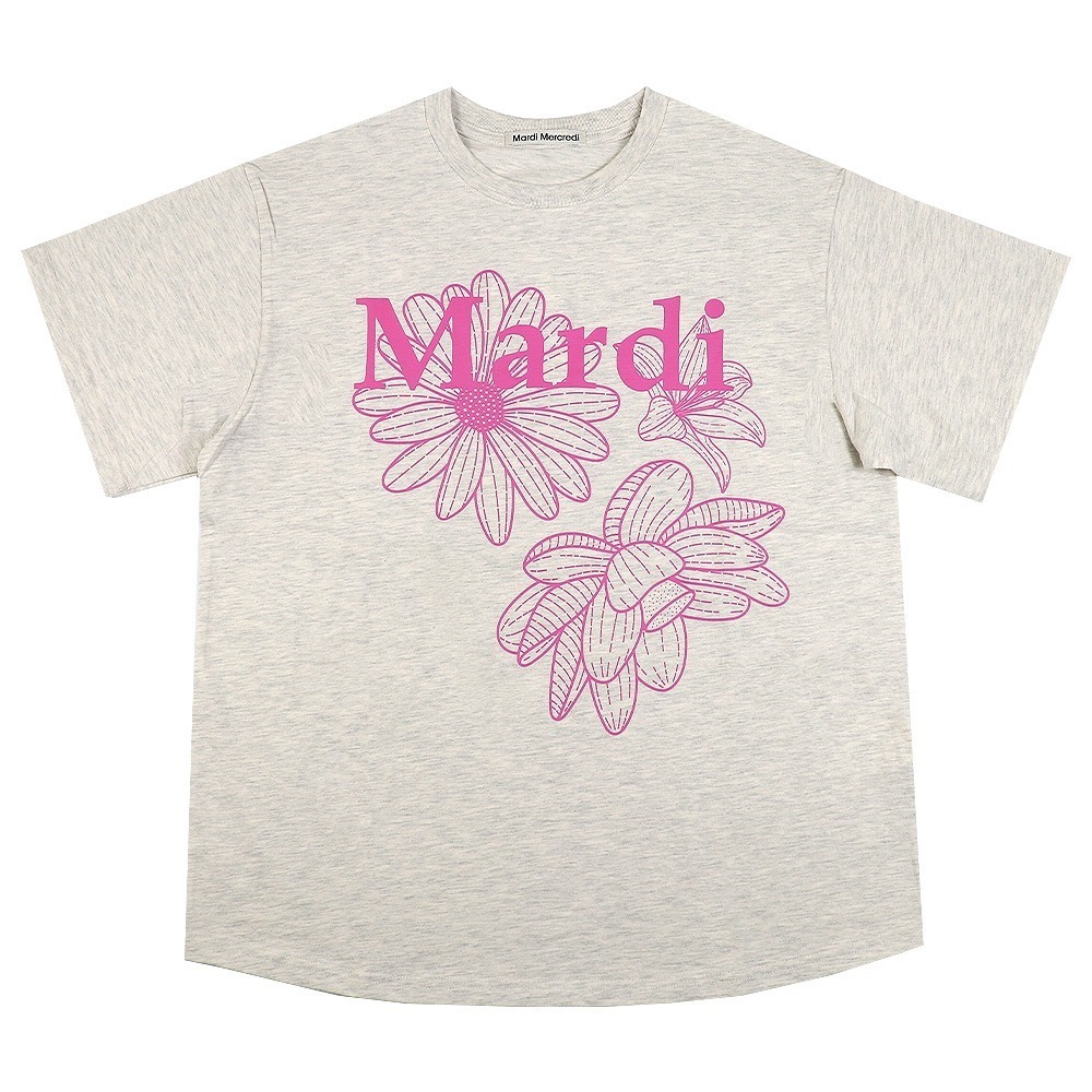 Tシャツ TSHIRT TRIPLE FLOWER OATMEAL PINK 半袖 レディース 韓国 ファッション アパレル
