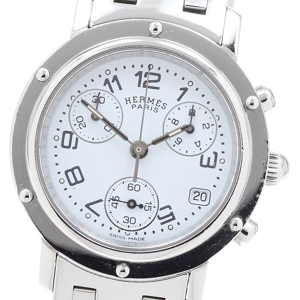 エルメス HERMES CL1.310 クリッパークロノ デイト クォーツ レディース 内箱・保証書付き_910095【中古】