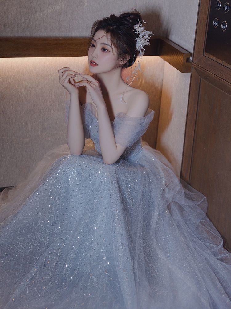 ドレス ハイエンド センス 25 ブルー 宴会 気質 ホスト 誕生日 ガーゼ スカート