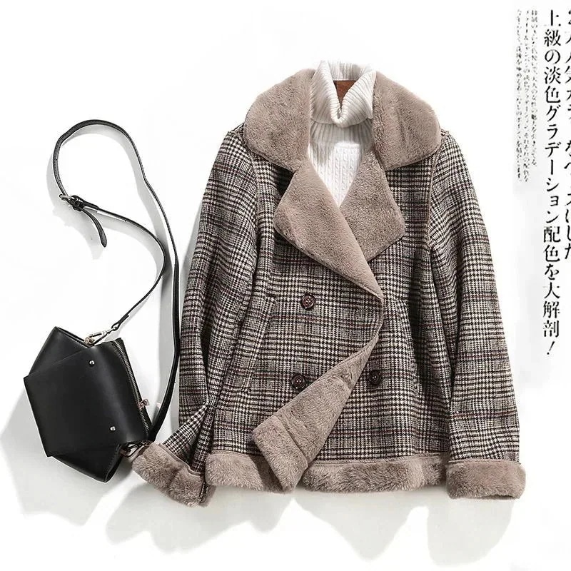 暖かい通勤着痩せ チェック柄エコ毛皮 代向け ショート丈 40 ボアコート ファージャケット 人気商品超目玉！ミラノデザインレディース