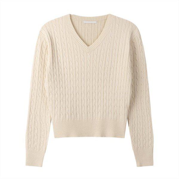 女子ポリアベーシックケーブルVネックニットティーSGW-KN-Q051-クリーム