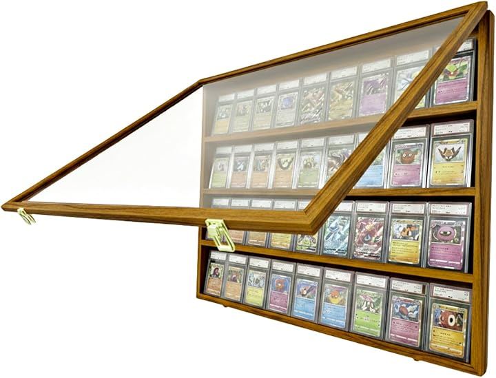 PSA トレカ ディスプレイケース トレーディングカード 壁掛け コレクションケース 収納 棚 (ブラック, ヨコ 36枚 クルミ)