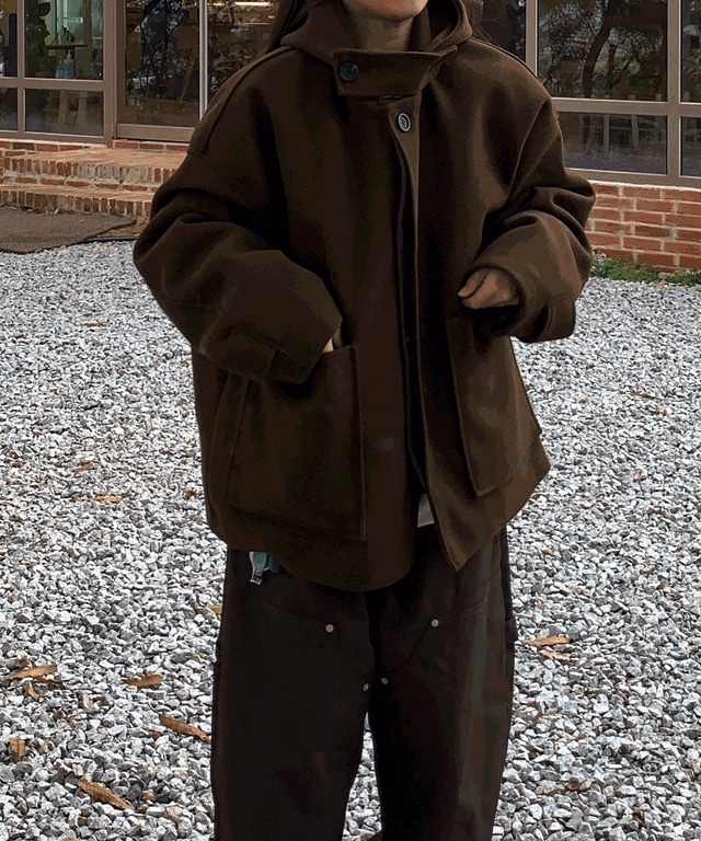 男女共用 オーバーフィット ウール ハーフ パーカー コート 7,221円