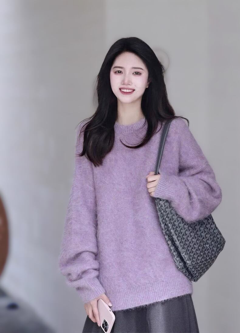 秋冬 通学 通勤 カジュアル シンプル 無地 伸縮性 クルーネック 長袖 レディース セーター 5,009円