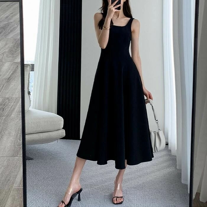 50代 お呼ばれ ドレス シンプル オケージョン ノースリーブ 夏 20代 フェミニン スクエアネック ハイウエスト エレガント ワンピ ワンピース ミモレ丈 カジュアル い レディース Aライン