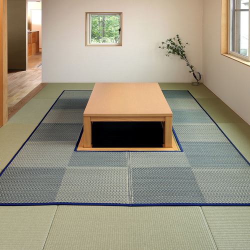 【メーカー直送品】萩原 掘りごたつ対応い草ラグ 約240×240cm ブルー