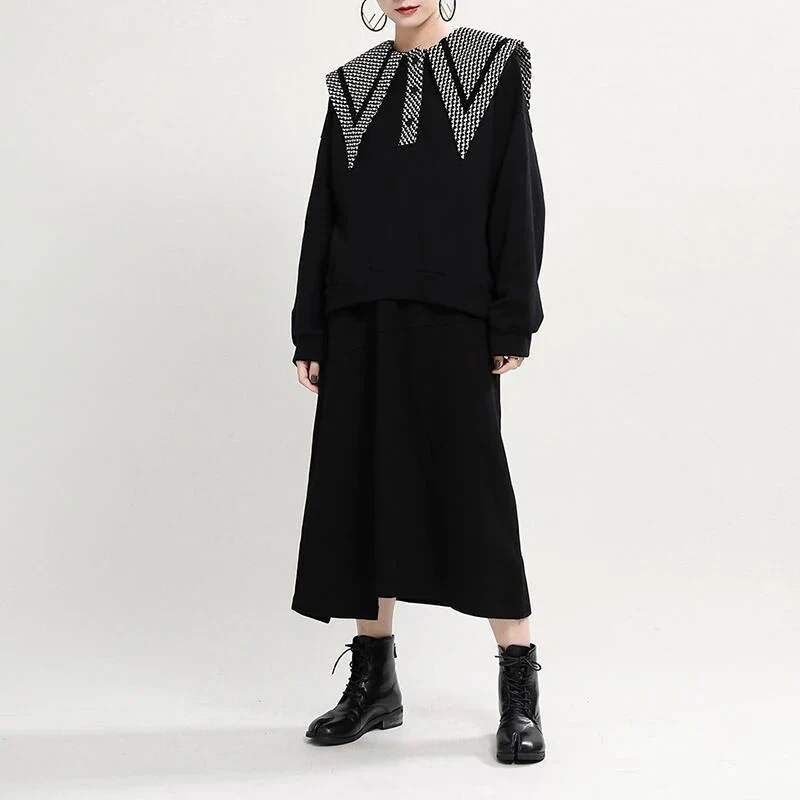 春春冬可愛い新型格子人形襟カバーゆるいガーディアン女性デザイン感insガーディアンロンTスウエット