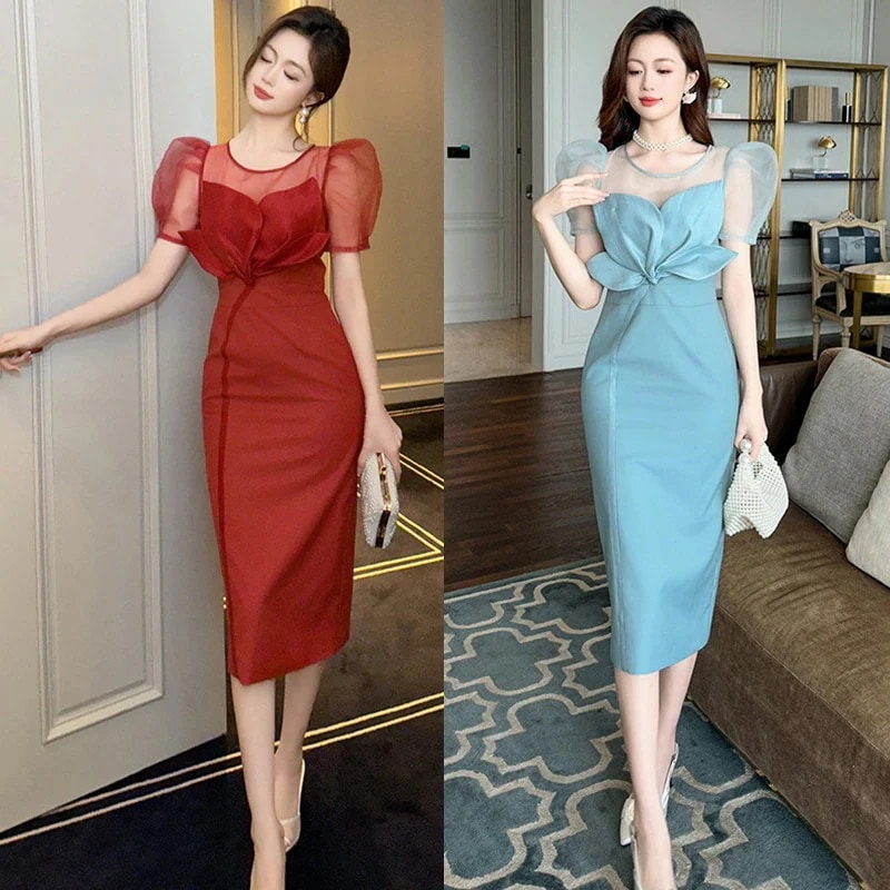 【JY.上品】 2024夏新品 ロトロ 花びら チュールドッキング フリル スリット ドレス パーティー キャバ 大人 同窓会 披露宴 卒業式 結婚式 演奏会 ウェディング 二次会 メガ割