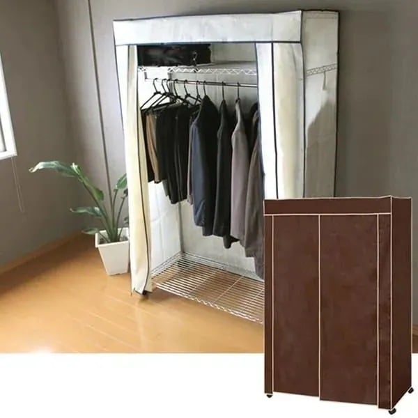 ハンガーラック カバー付きスチールラック キャスター 棚 クローゼット 衣類収納 洋服掛け ワードローブ 幅121cm