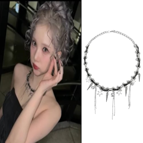 【VIVIZ ウナ着用】LIBERATEスター レザー ドロップ チョーカー ネックレスヒップ×ラブリー韓国トレンド