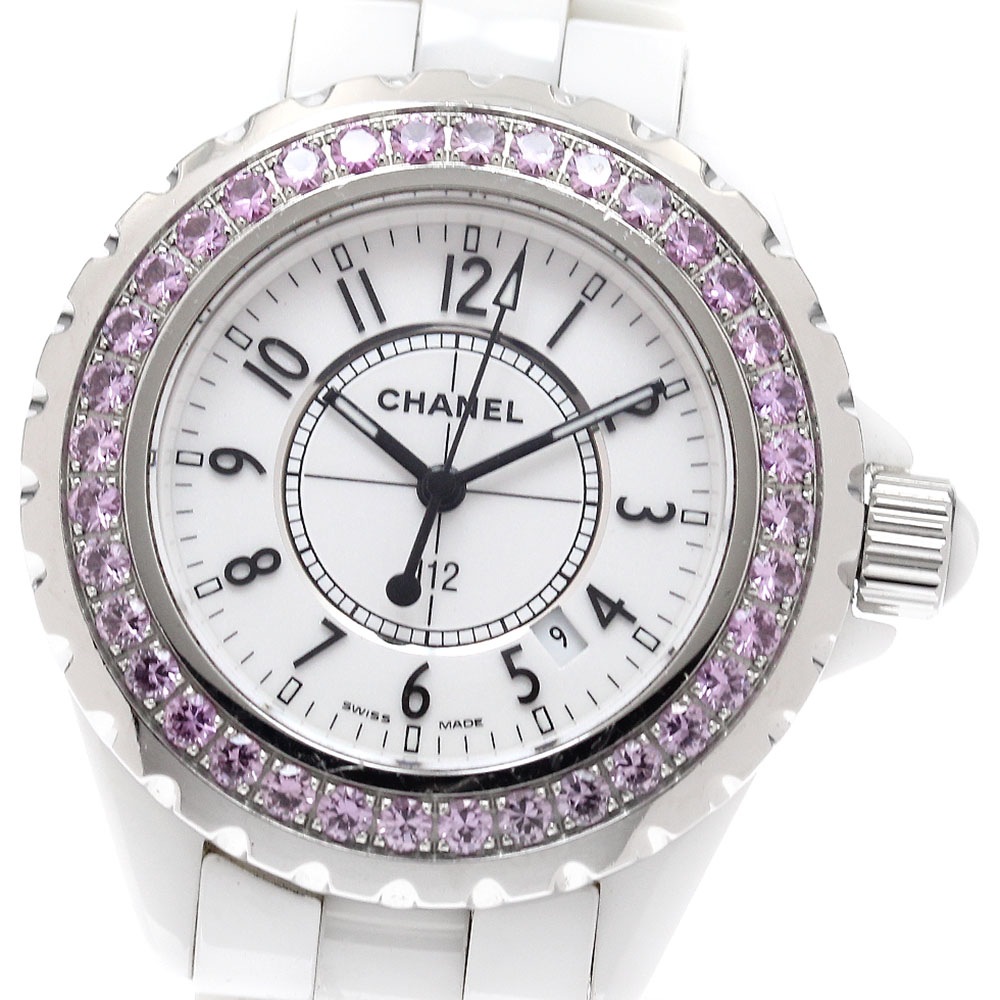 シャネル CHANEL H1181 J12 ピンクサファイアベゼル デイト クォーツ レディース _936020【中古】