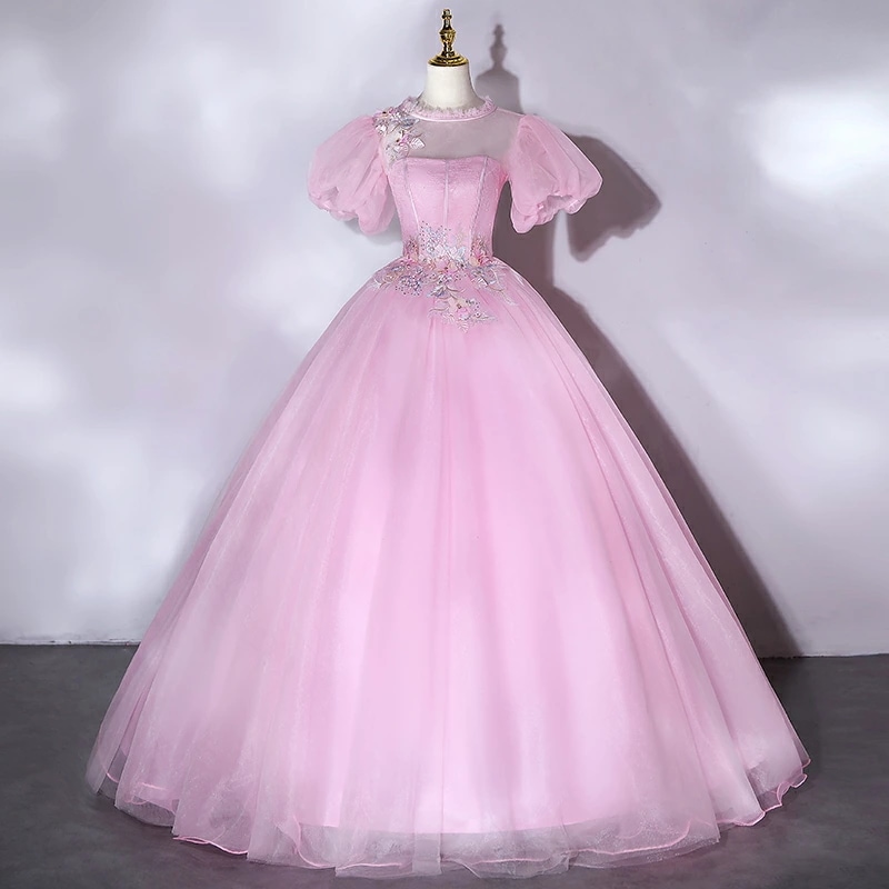 カラードレス プリンセスラインドレス イブニングドレス ステージ衣装 フォーマルドレス 結婚式 二次会 披露宴 半袖 パーティードレス 編み上げタイプ ロングドレス 卒業式 女子会 成人式 可愛い 前