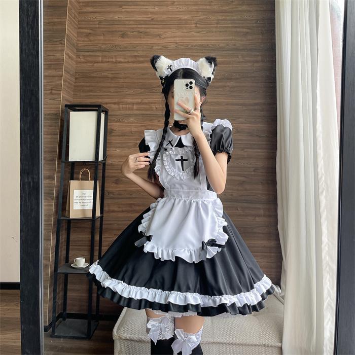 ハロウィンコスプレ 仮装 メイド 服 ゴスロリ 萌え コスプレ 衣装 女装 フリル ロリータ かわいい 付き セットウェイトレス レディース カチューシャ