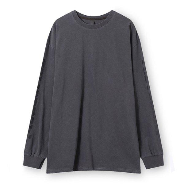 メンズ オーバーサイズ ピグメントプリント 長袖Tシャツ AC-TSA-Q019-ブラック