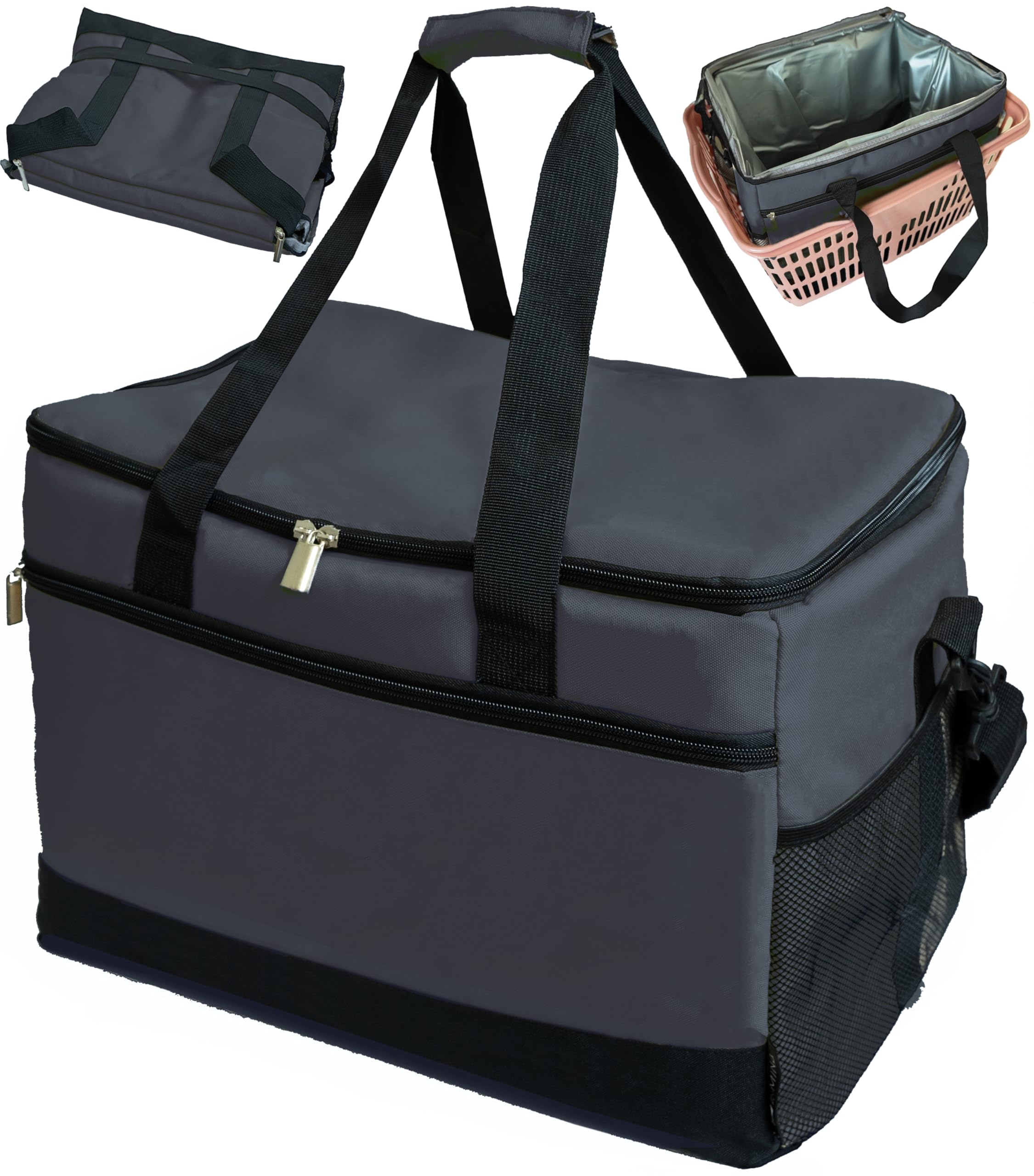 RIMINA クーラーバッグ 保冷バッグ 35L 大容量 ソフトクーラバッグ レジカゴバッグ 折りたたみ 保冷 自立 ダークグレー