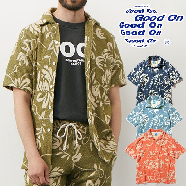 グッドオン レトロフラワーダブルパイルショートスリーブオープンシャツ メンズ GOST2307 パイルシャツ 半袖 トップス パイル地 コットン タオル地 カジュアル ウェア アパレル 服 日本製 セ