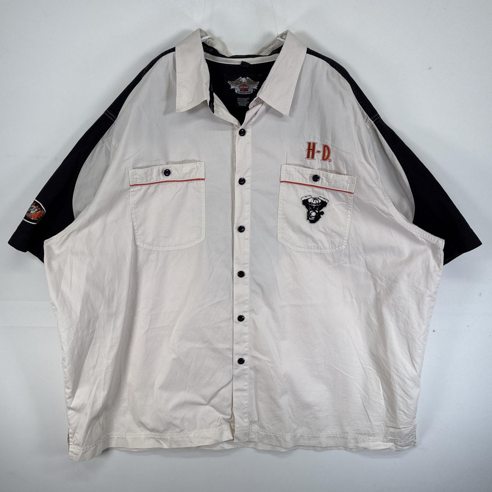 古着 半袖シャツ ワーク 両面 刺繍 ロゴ 大きいサイズ 3XL ベージュ系 ツートン メンズ 8,415円