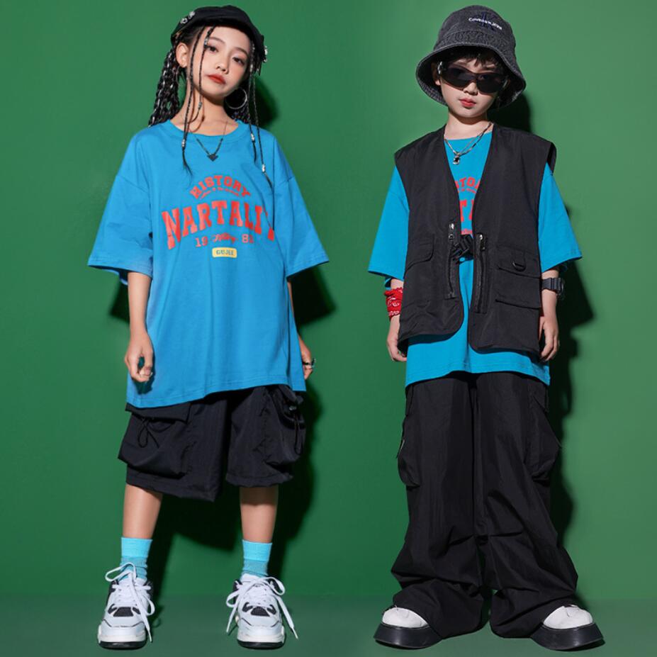 団体服 ヒップホップ チーム衣装 女の子 hiphop 子供服 レッスンダンスウェア 練習着 ステージ舞台演出服 ストリート ダンスセットアップ カーゴベスト 発表会 上下3点セット 応援団 カーゴパ