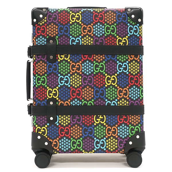 グッチ キャリーバッグ GGサイケデリック トロリーケース レザー ヴァルカンファイバー ブラック×マルチカラー シルバー金具 GGロゴ 星 グローブトロッター コラボ 533618 【保存袋】【中古